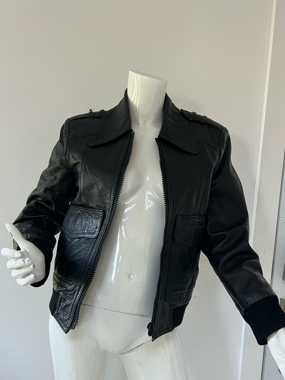 Stetson Black Leather Bomber cropped Jacket Made in England Motorcycle jacket